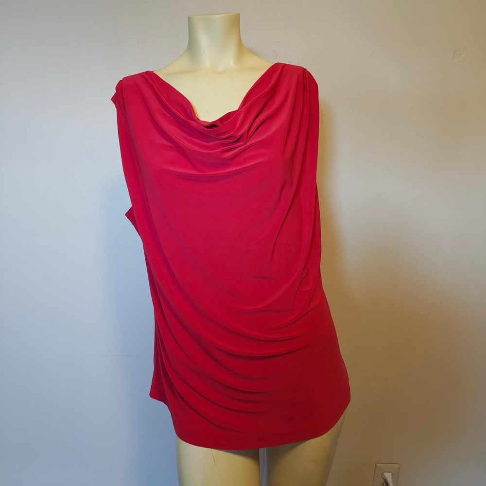 Passports Womens Red Cowl Neck Sleeveless Draped Blouse Top Size L